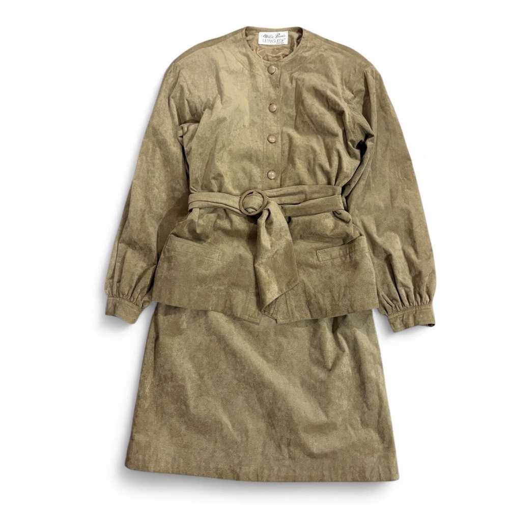 Vintage 70’s Mollie Parnis ULTRASUEDE Neiman Marcus Skirt Suit Belted Jacket